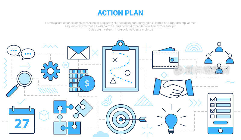 business action plan concept with icon set template banner with modern blue color style